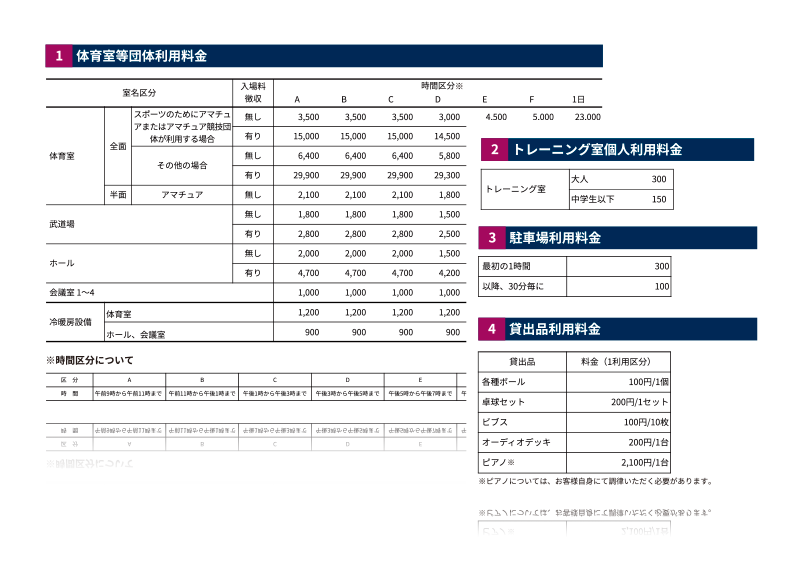 たきがしら会館利用料金イメージ図